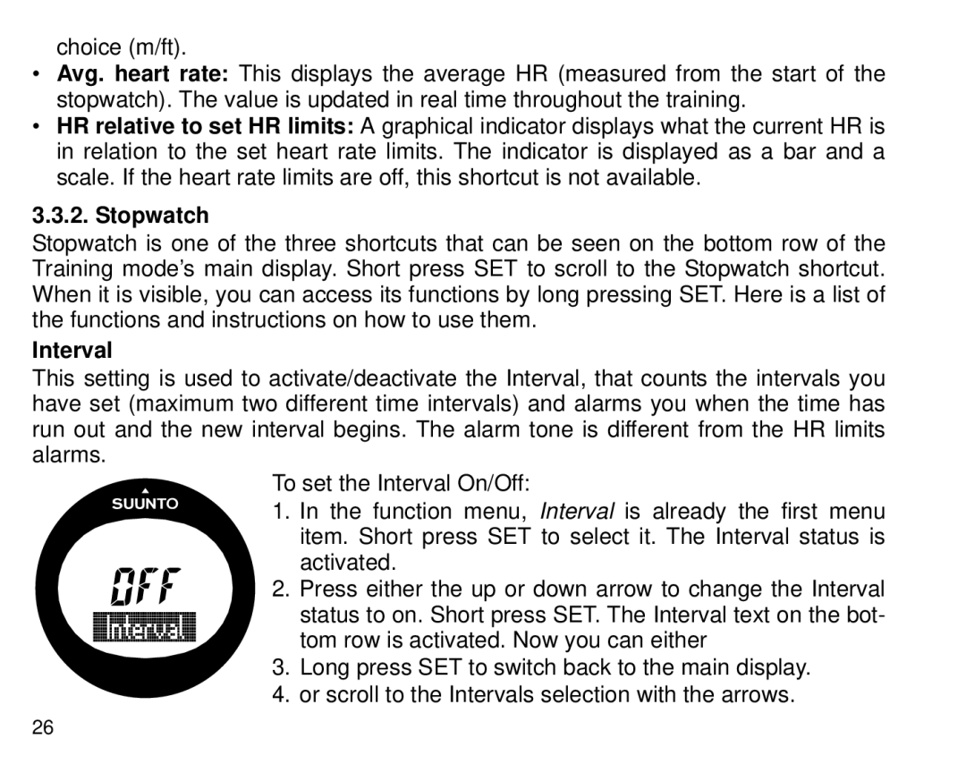 Cybex Computer Products Suunto X3HR manual Stopwatch, Interval 