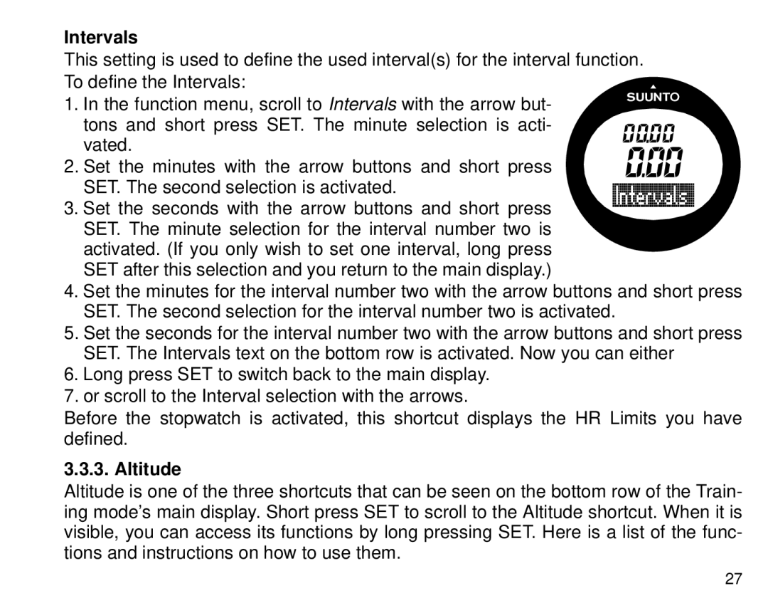 Cybex Computer Products Suunto X3HR manual Intervals, Altitude 