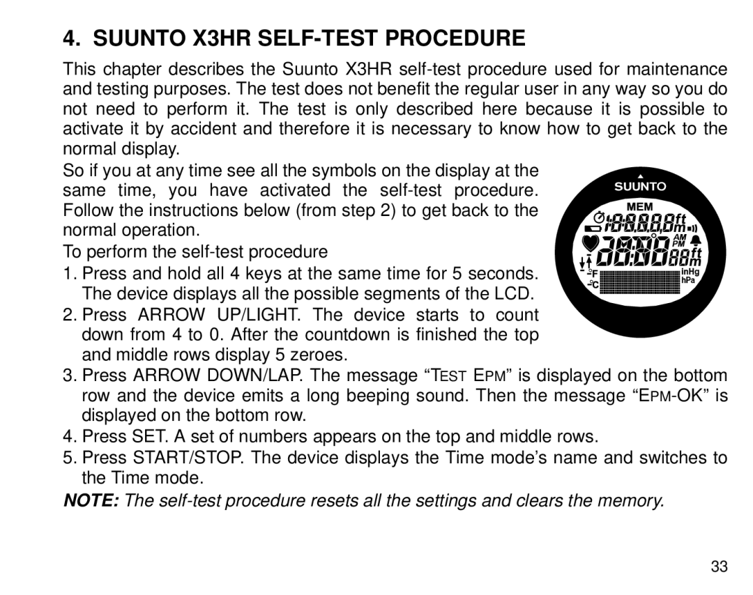 Cybex Computer Products manual Suunto X3HR SELF-TEST Procedure 