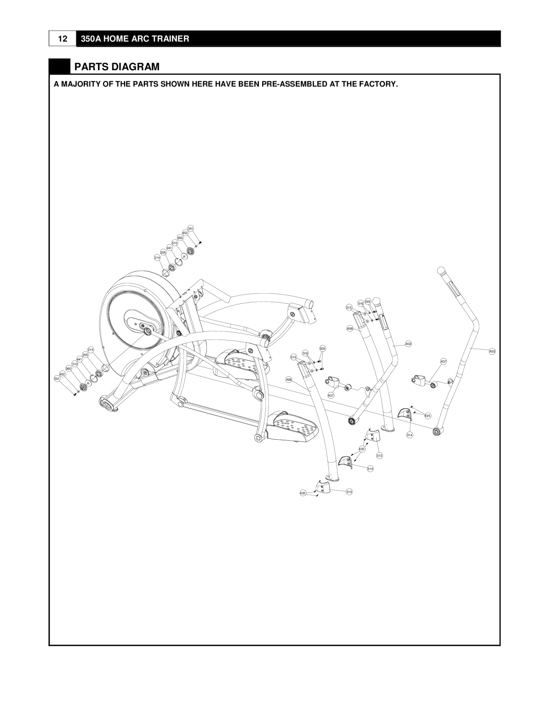 Cybex International 350A manual Parts Diagram 