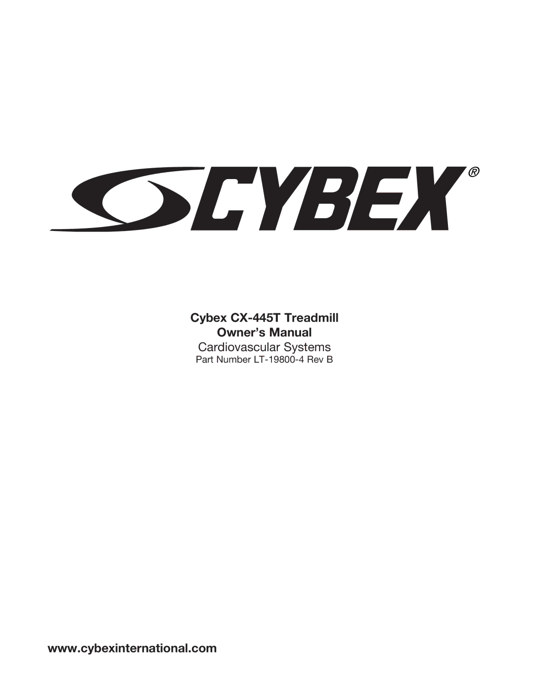 Cybex International manual Cybex CX-445T Treadmill 