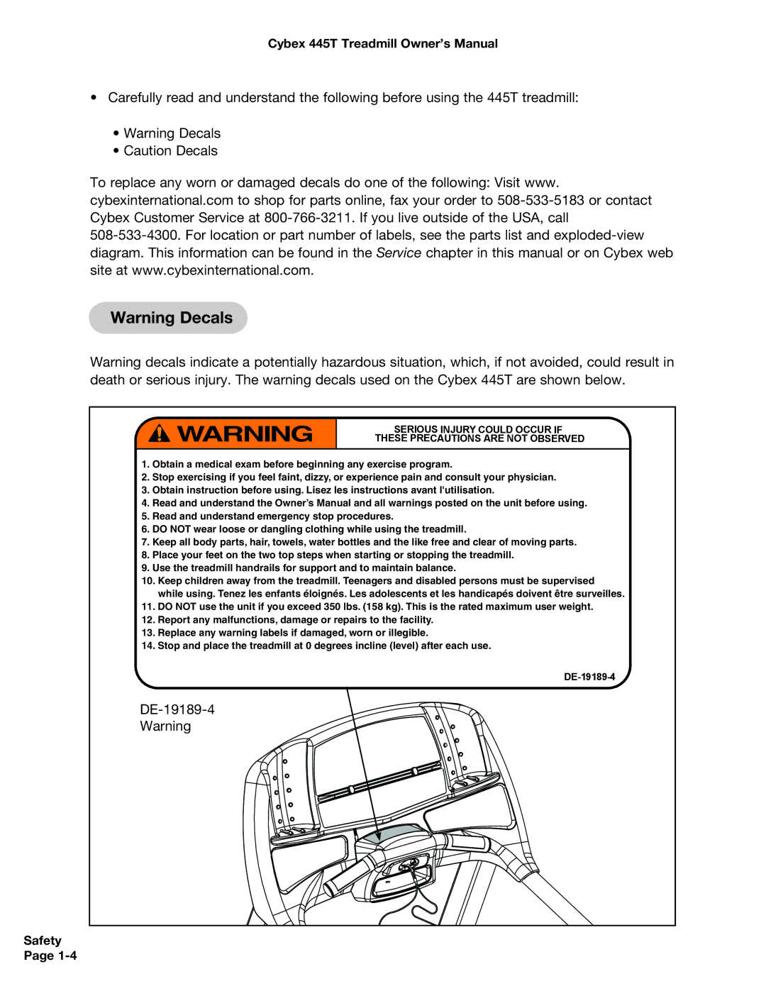 Cybex International CX-445T manual DE-19189-4 