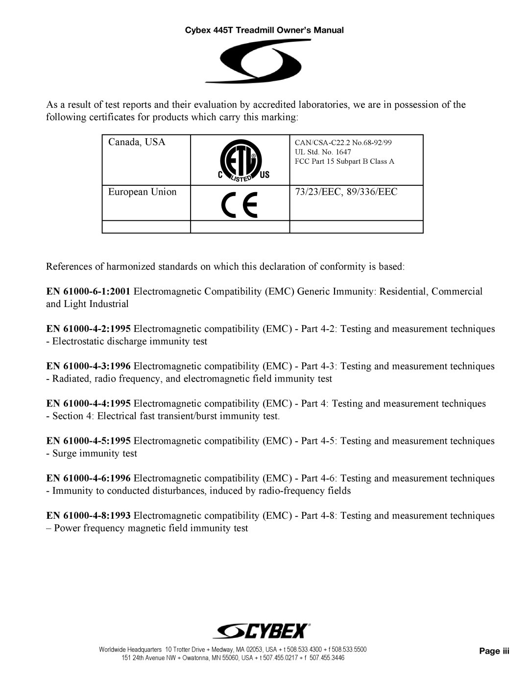 Cybex International CX-445T manual 