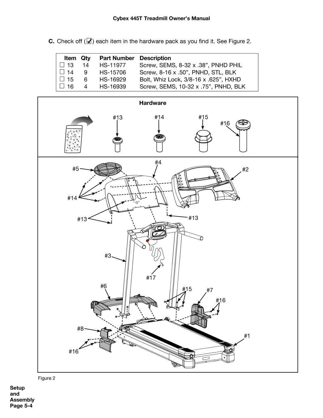 Cybex International CX-445T manual Hardware 