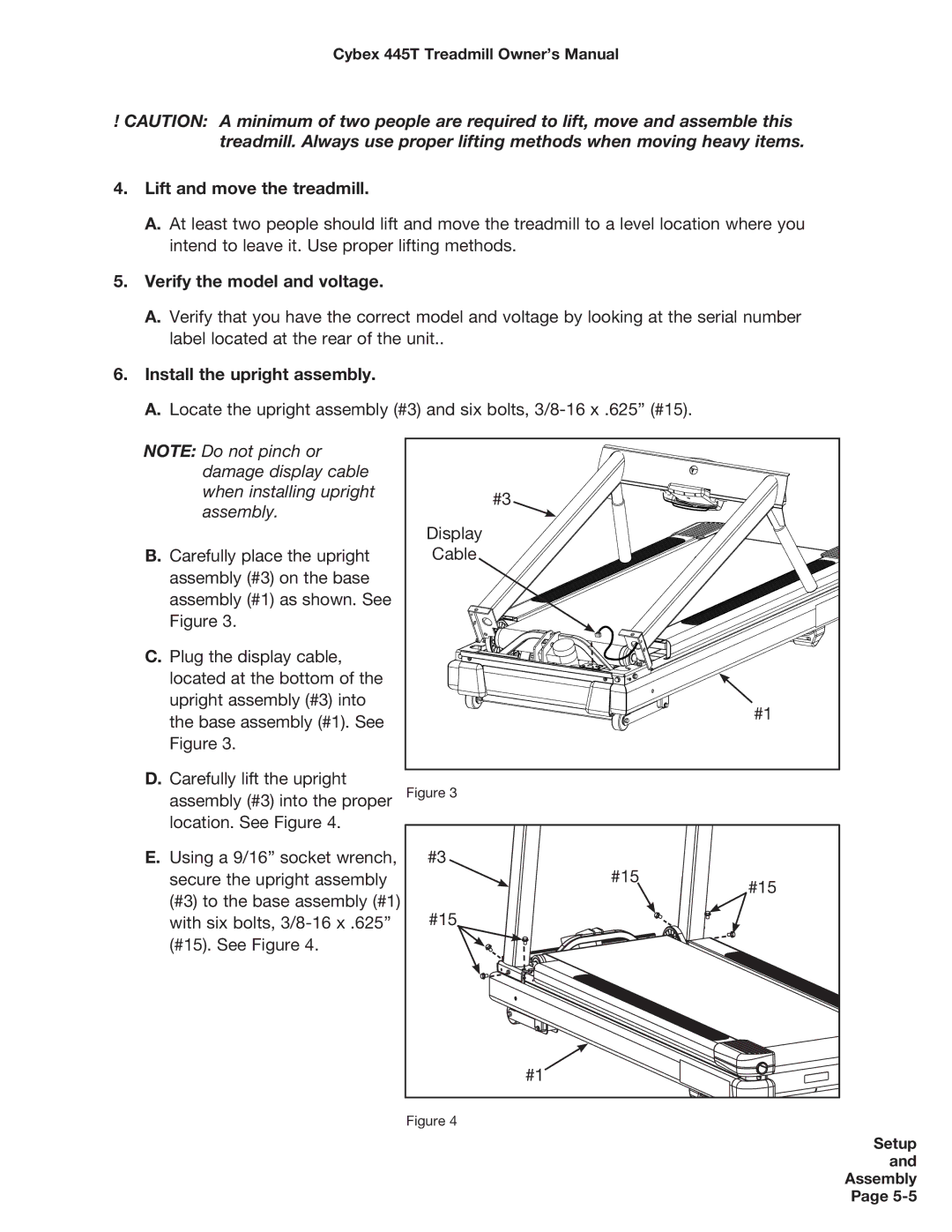 Cybex International CX-445T manual Lift and move the treadmill, Verify the model and voltage, Install the upright assembly 