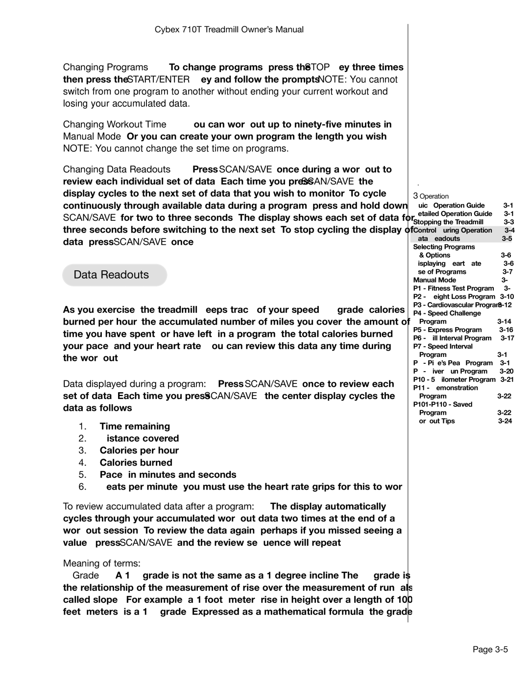 Cybex International LT-14464-4 Rev H, 710T manual Data Readouts, Meaning of terms 