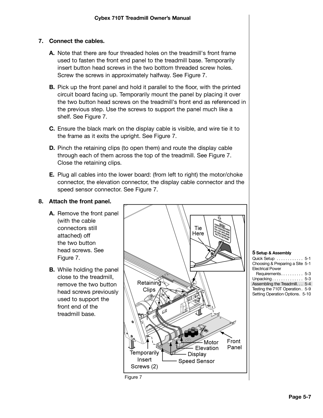 Cybex International LT-14464-4 Rev H, 710T manual Connect the cables, Attach the front panel 