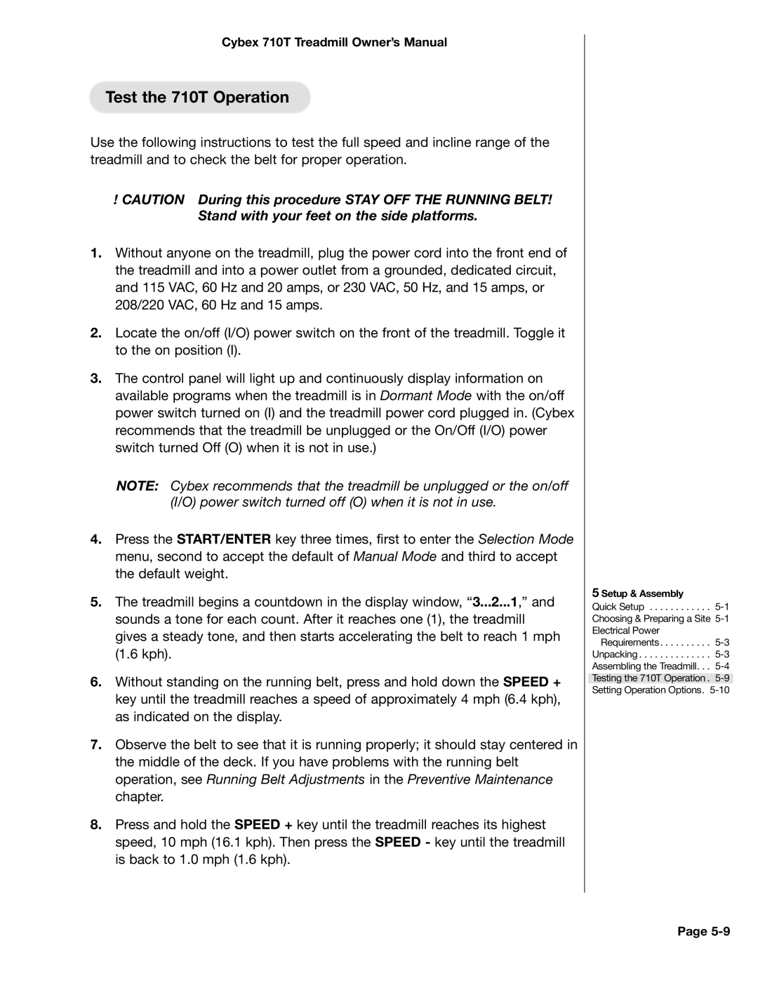 Cybex International LT-14464-4 Rev H manual Test the 710T Operation 