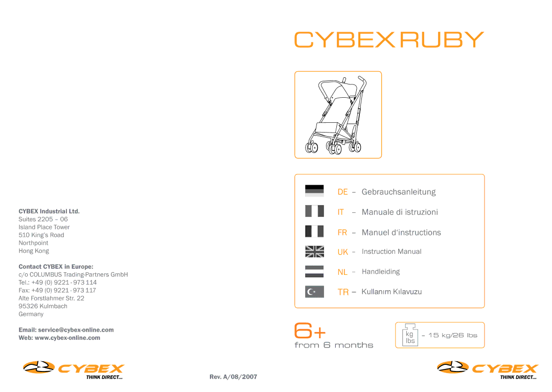 Cybex Strollers CYBEX RUBY manual NL Handleiding TR Kullanım Kılavuzu 