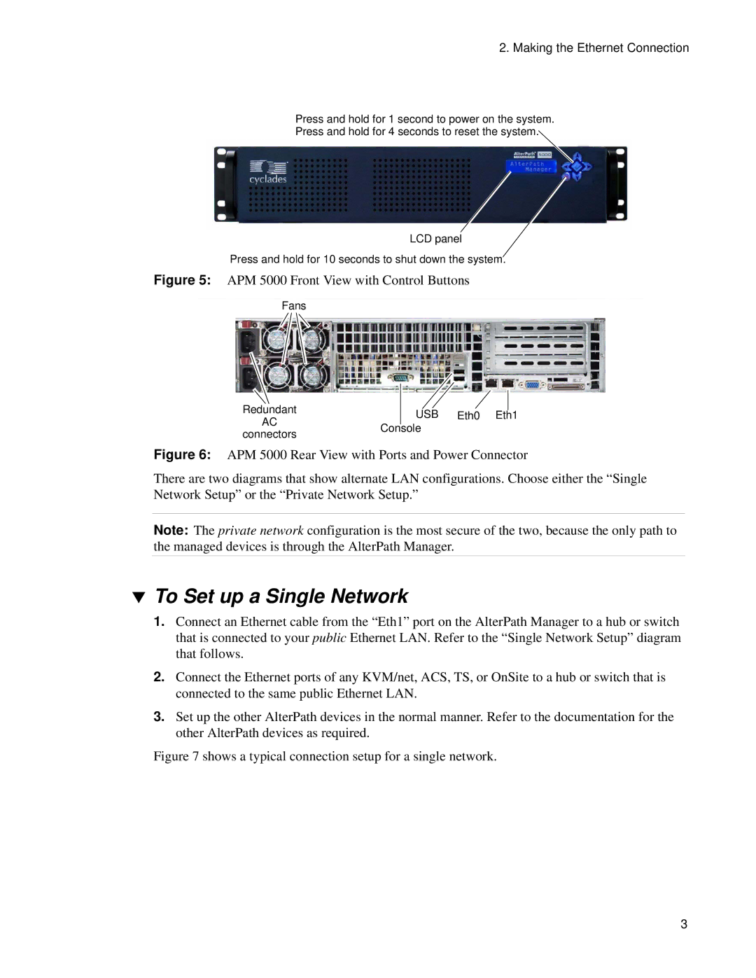 Cyclades 2500, 5000 quick start To Set up a Single Network, Making the Ethernet Connection 