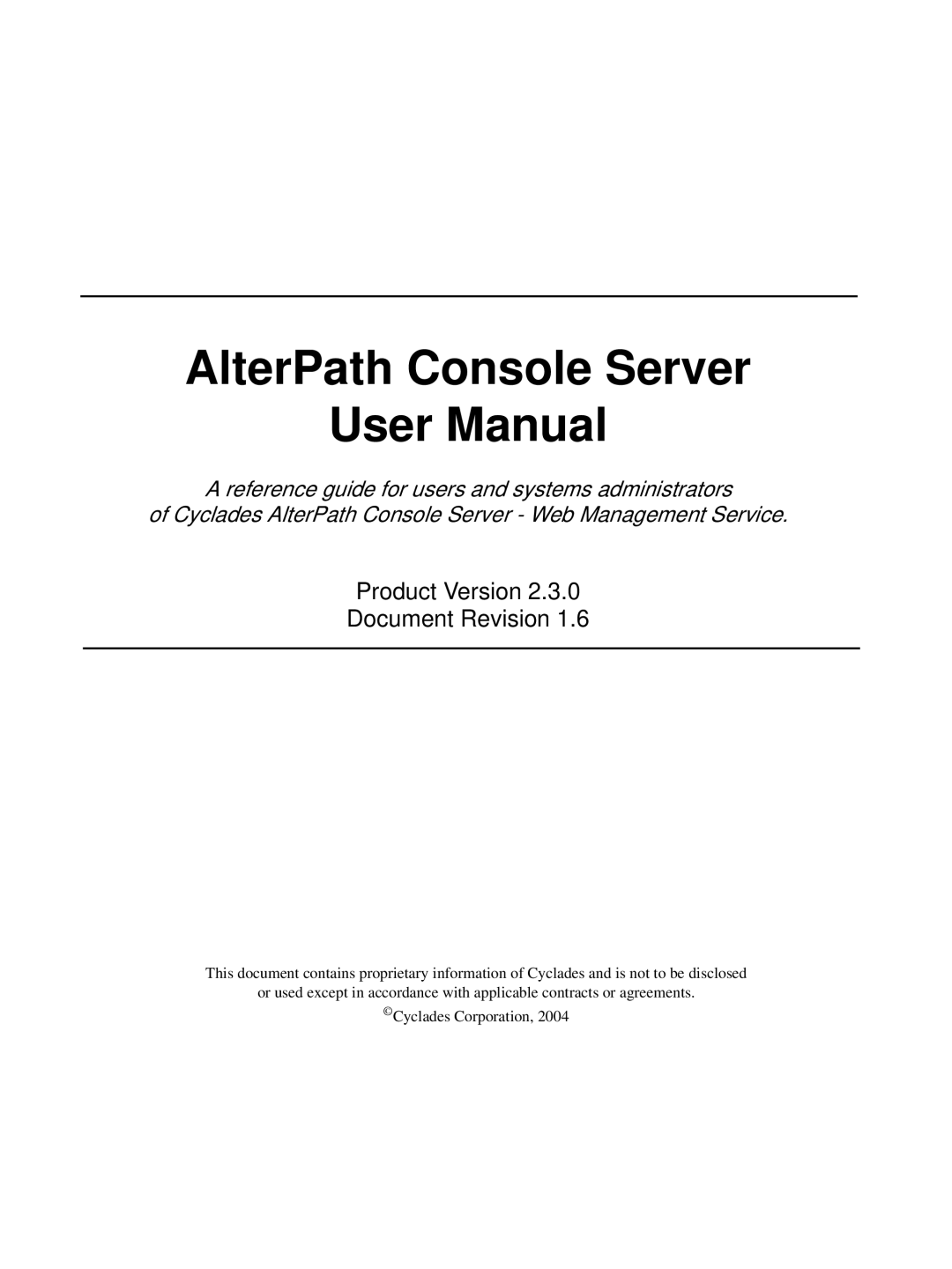 Cyclades 2.3.0, ACS48 user manual AlterPath Console Server 