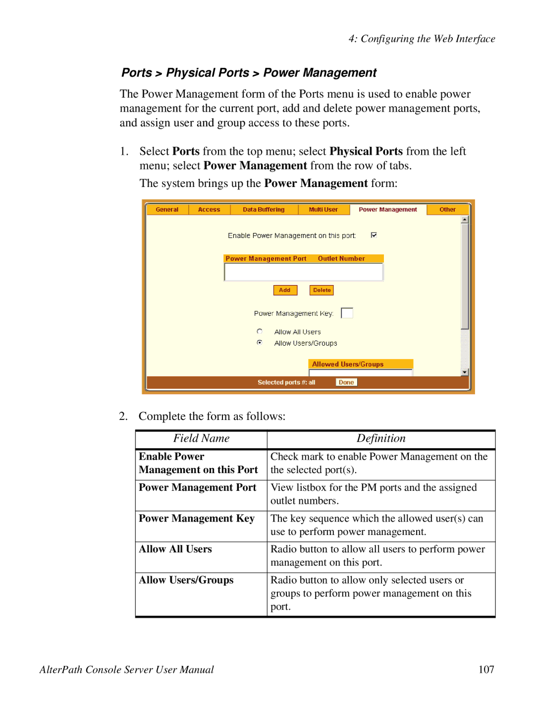 Cyclades 2.3.0, ACS48 user manual Ports Physical Ports Power Management 