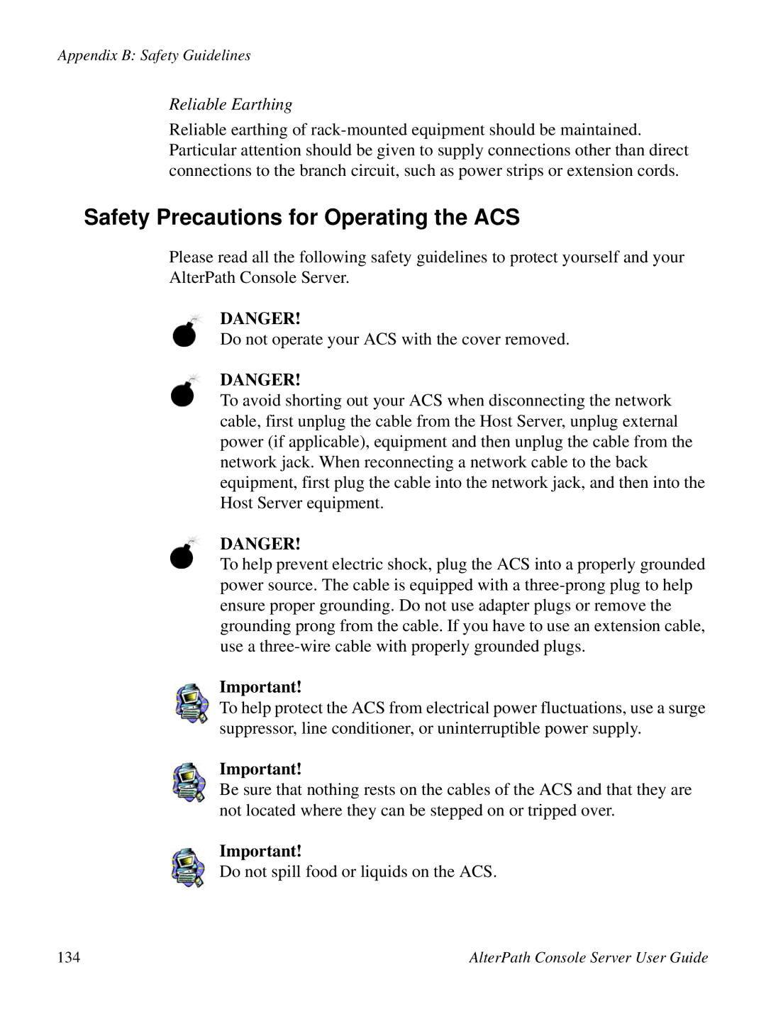 Cyclades ACS48, 2.3.0 user manual Safety Precautions for Operating the ACS, Reliable Earthing 