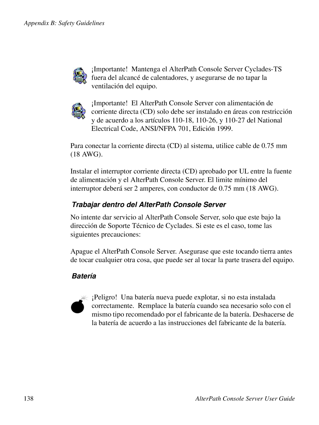 Cyclades ACS48, 2.3.0 user manual Trabajar dentro del AlterPath Console Server, Batería 