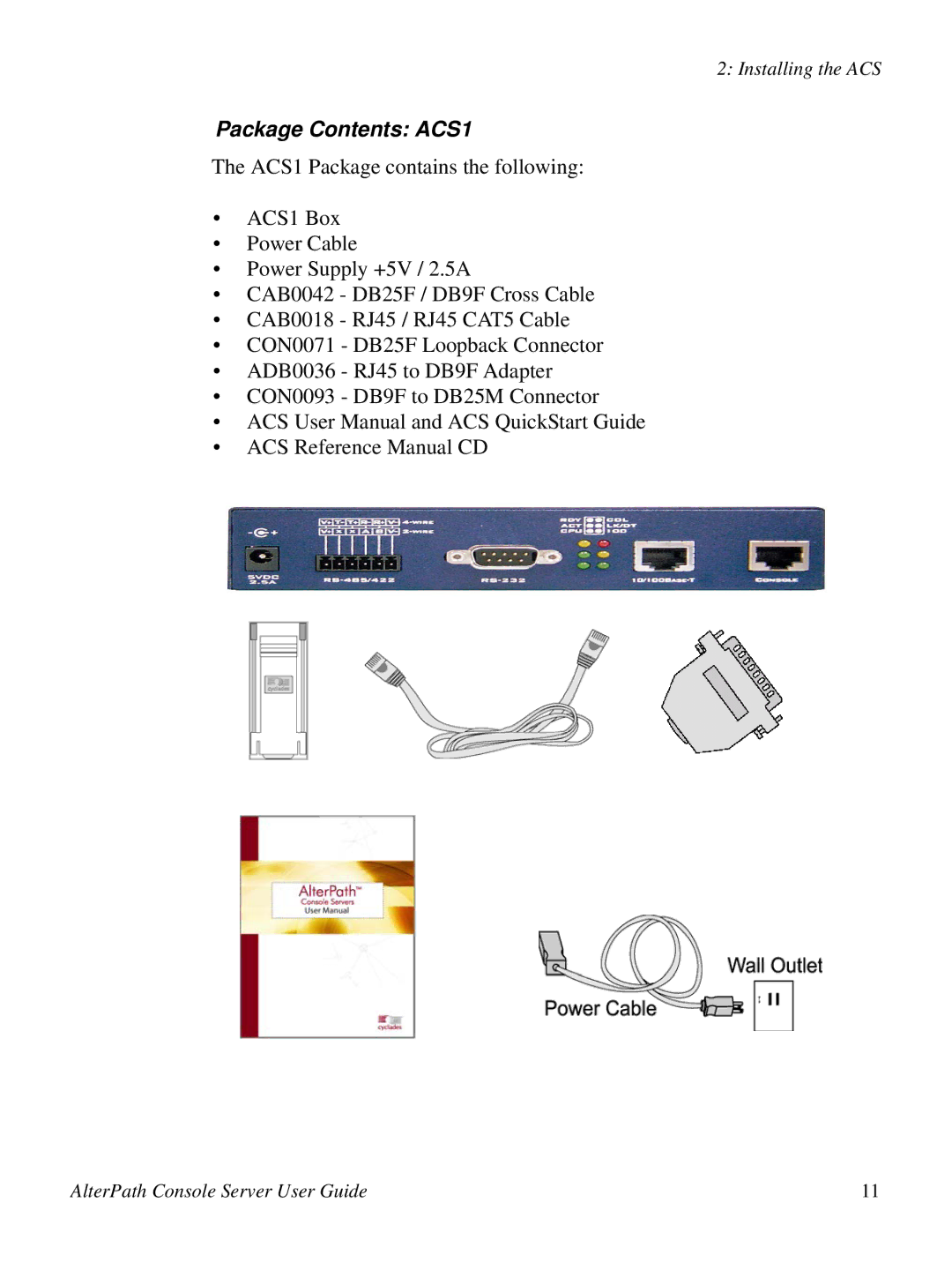 Cyclades 2.3.0, ACS48 user manual Package Contents ACS1 