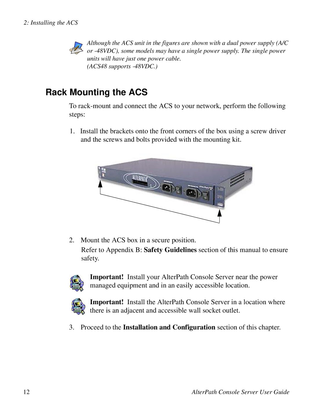 Cyclades ACS48, 2.3.0 user manual Rack Mounting the ACS, Brackets 