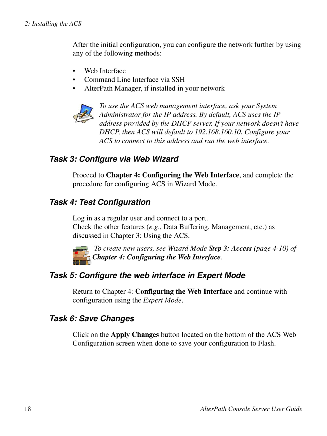 Cyclades ACS48, 2.3.0 user manual Task 3 Configure via Web Wizard, Task 4 Test Configuration, Task 6 Save Changes 