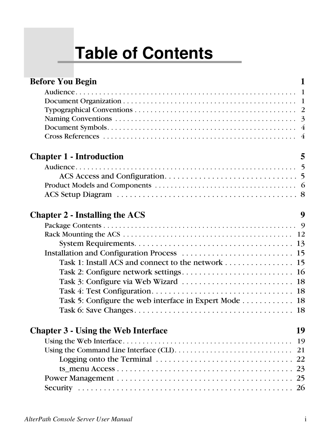 Cyclades 2.3.0, ACS48 user manual Table of Contents 