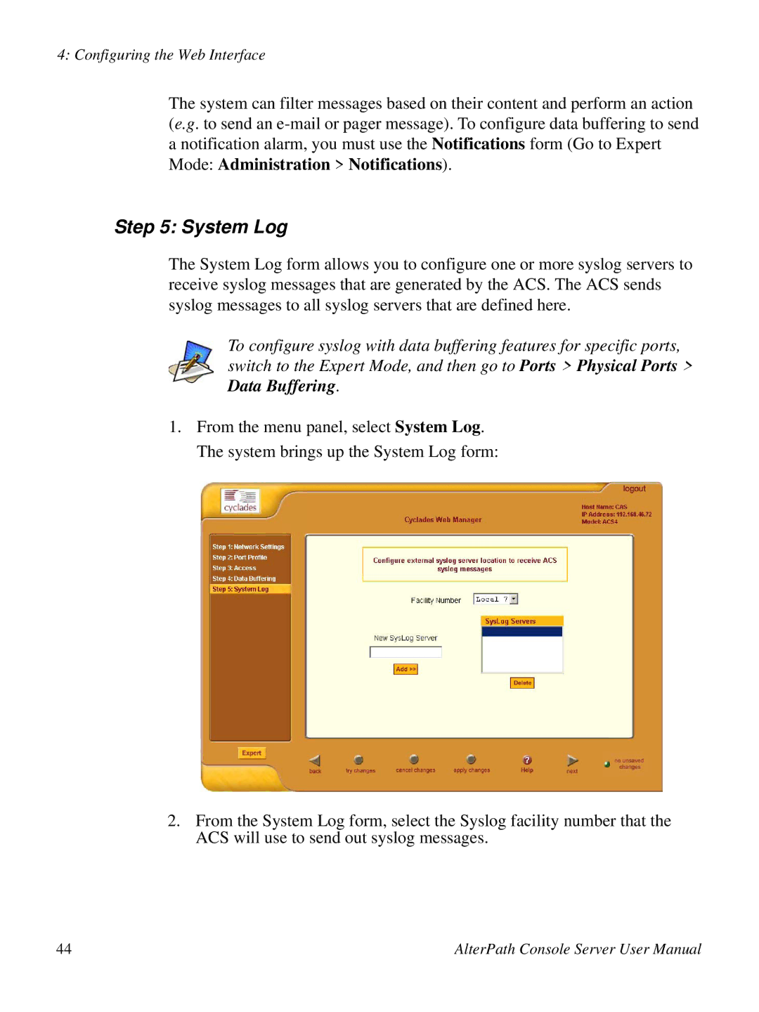 Cyclades ACS48, 2.3.0 user manual System Log 