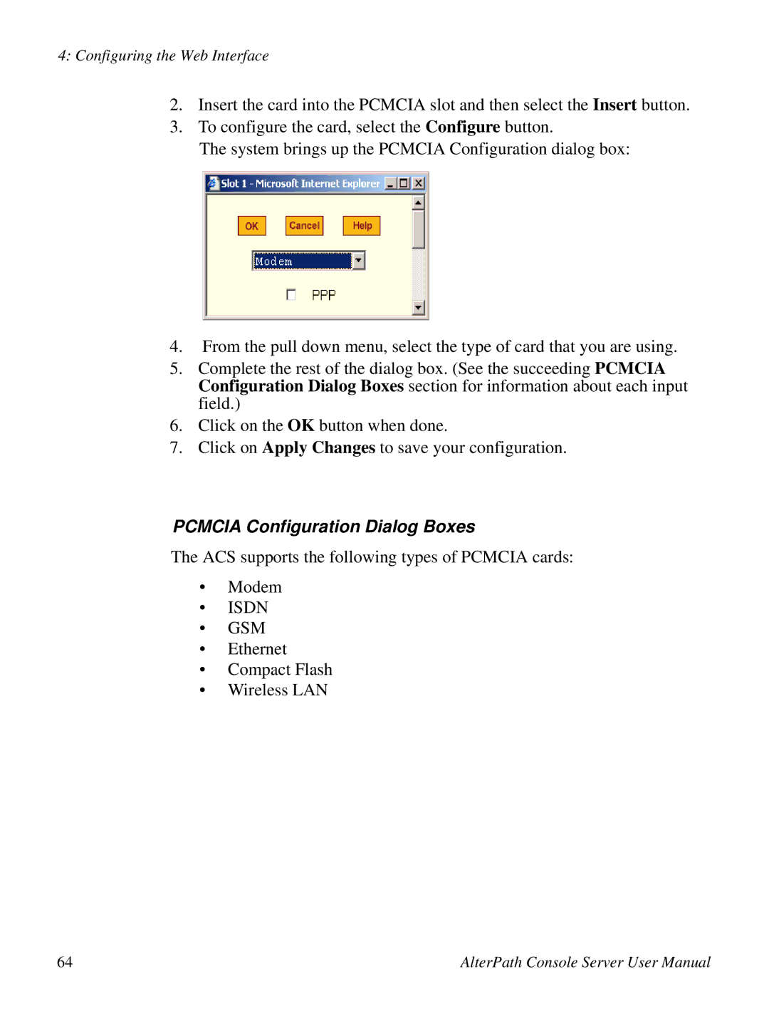 Cyclades ACS48, 2.3.0 user manual Pcmcia Configuration Dialog Boxes, Isdn GSM 