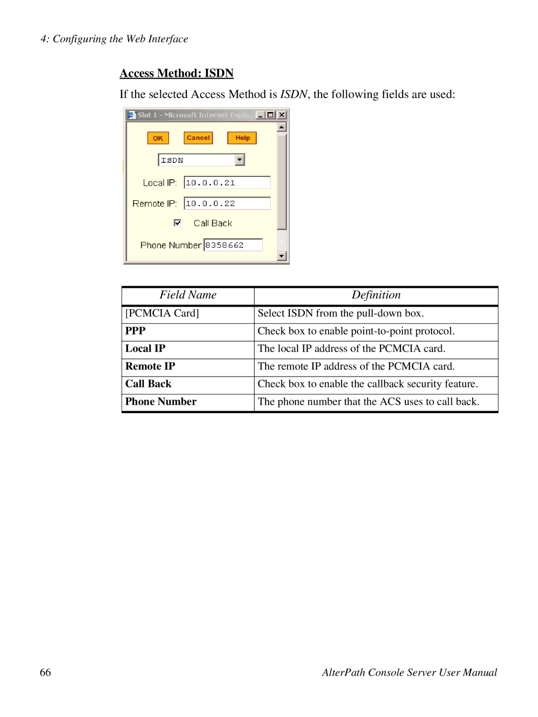 Cyclades ACS48, 2.3.0 user manual Access Method Isdn 