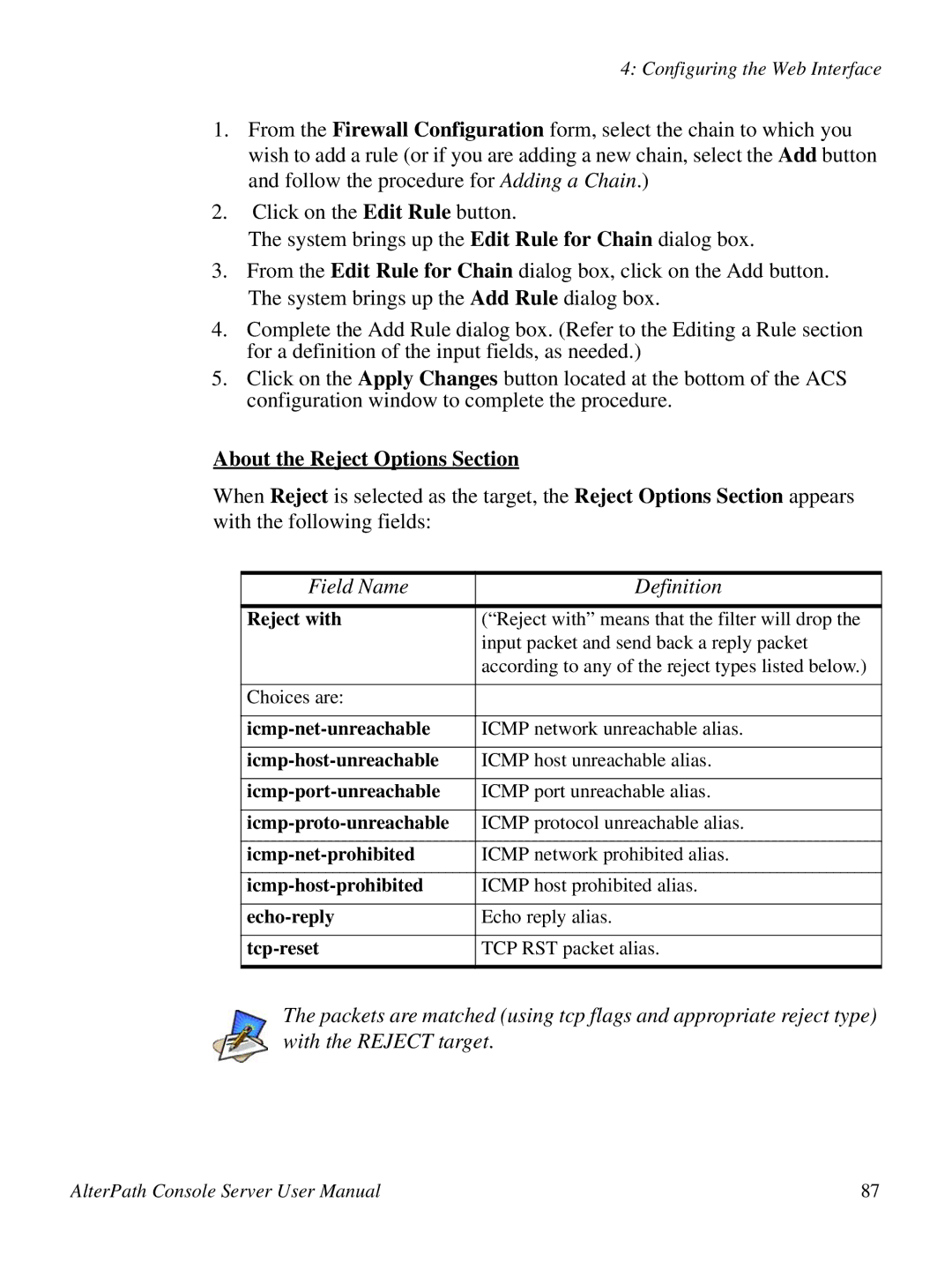 Cyclades 2.3.0, ACS48 user manual About the Reject Options Section 