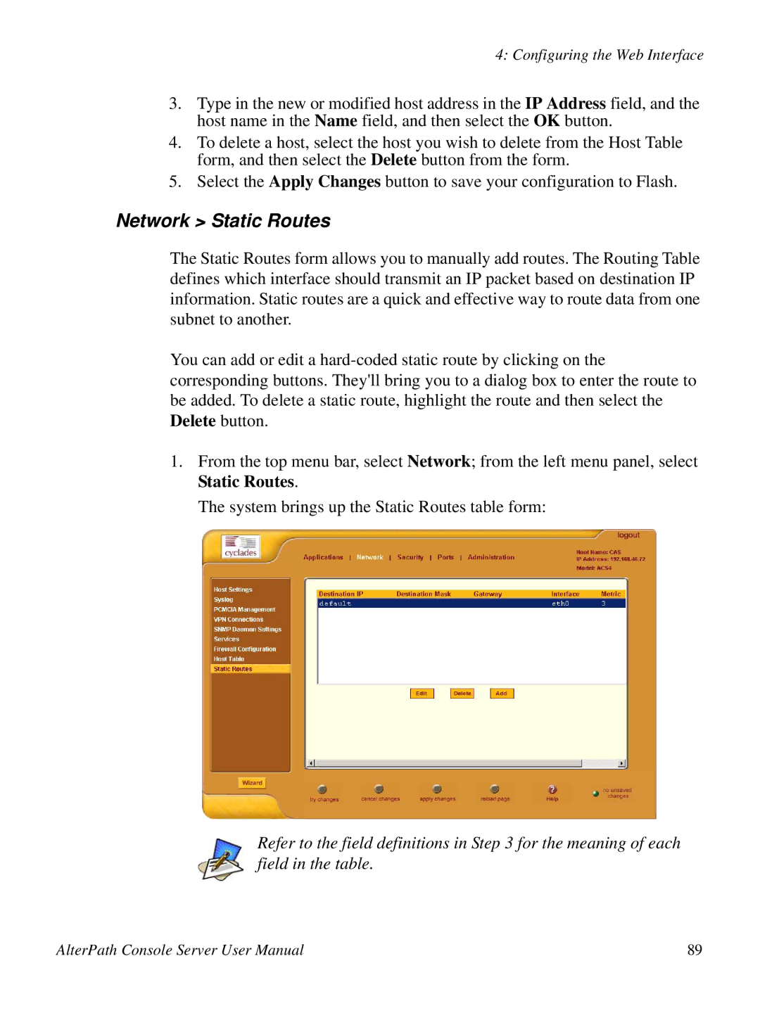 Cyclades 2.3.0, ACS48 user manual Network Static Routes 