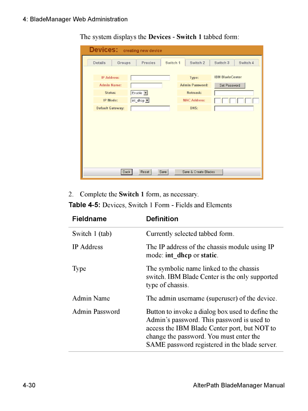 Cyclades AlterPath BladeManager user manual Fieldname Definition, Mode intdhcp or static 