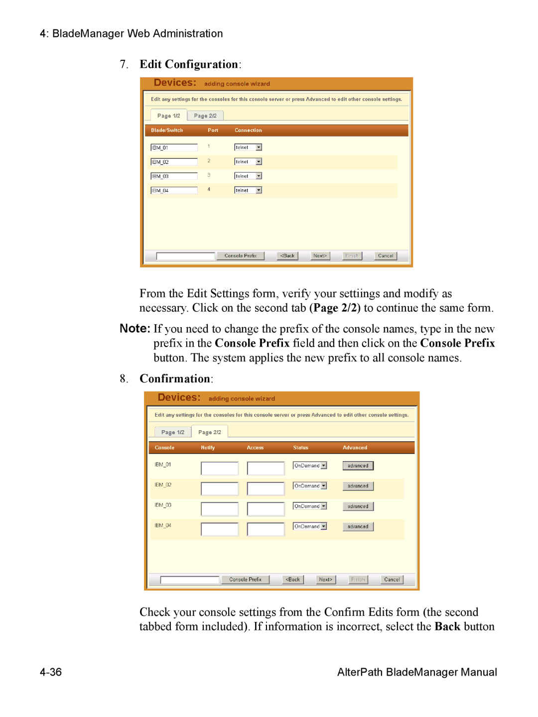 Cyclades AlterPath BladeManager user manual Edit Configuration, Confirmation 