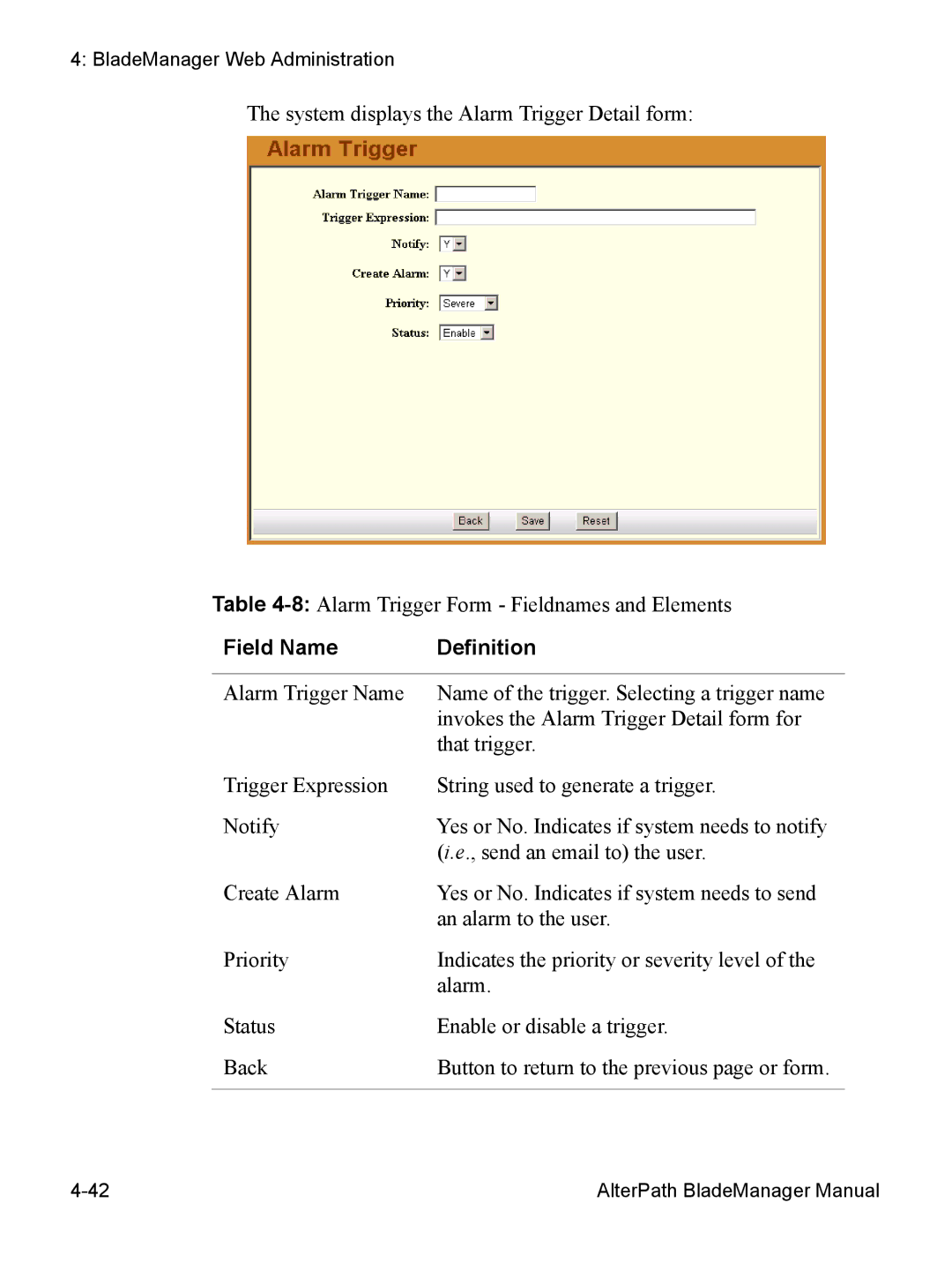 Cyclades AlterPath BladeManager user manual Field Name Definition 