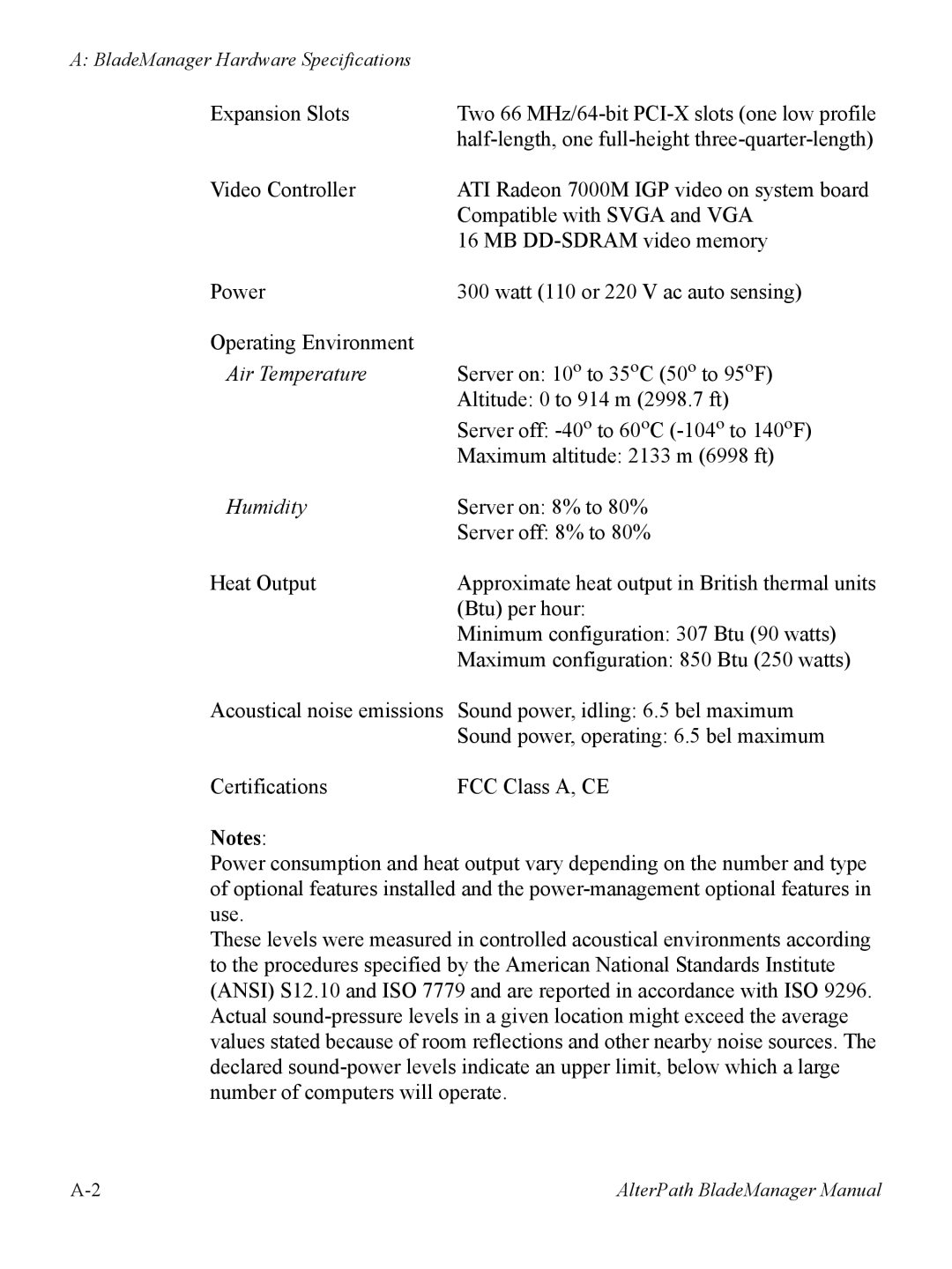 Cyclades AlterPath BladeManager user manual Air Temperature 