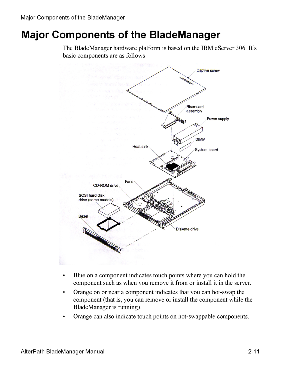 Cyclades AlterPath BladeManager user manual Major Components of the BladeManager 