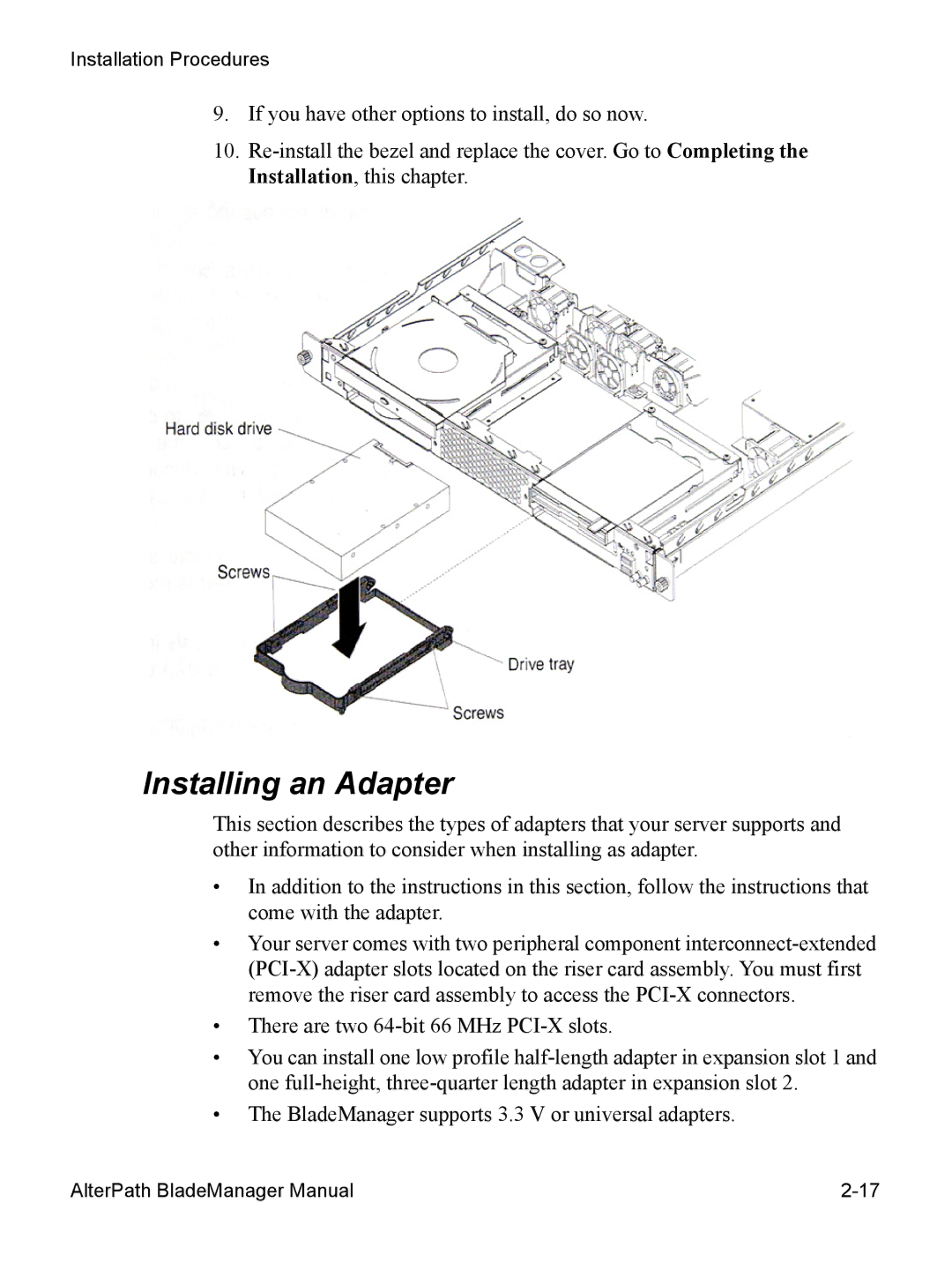 Cyclades AlterPath BladeManager user manual Installing an Adapter 