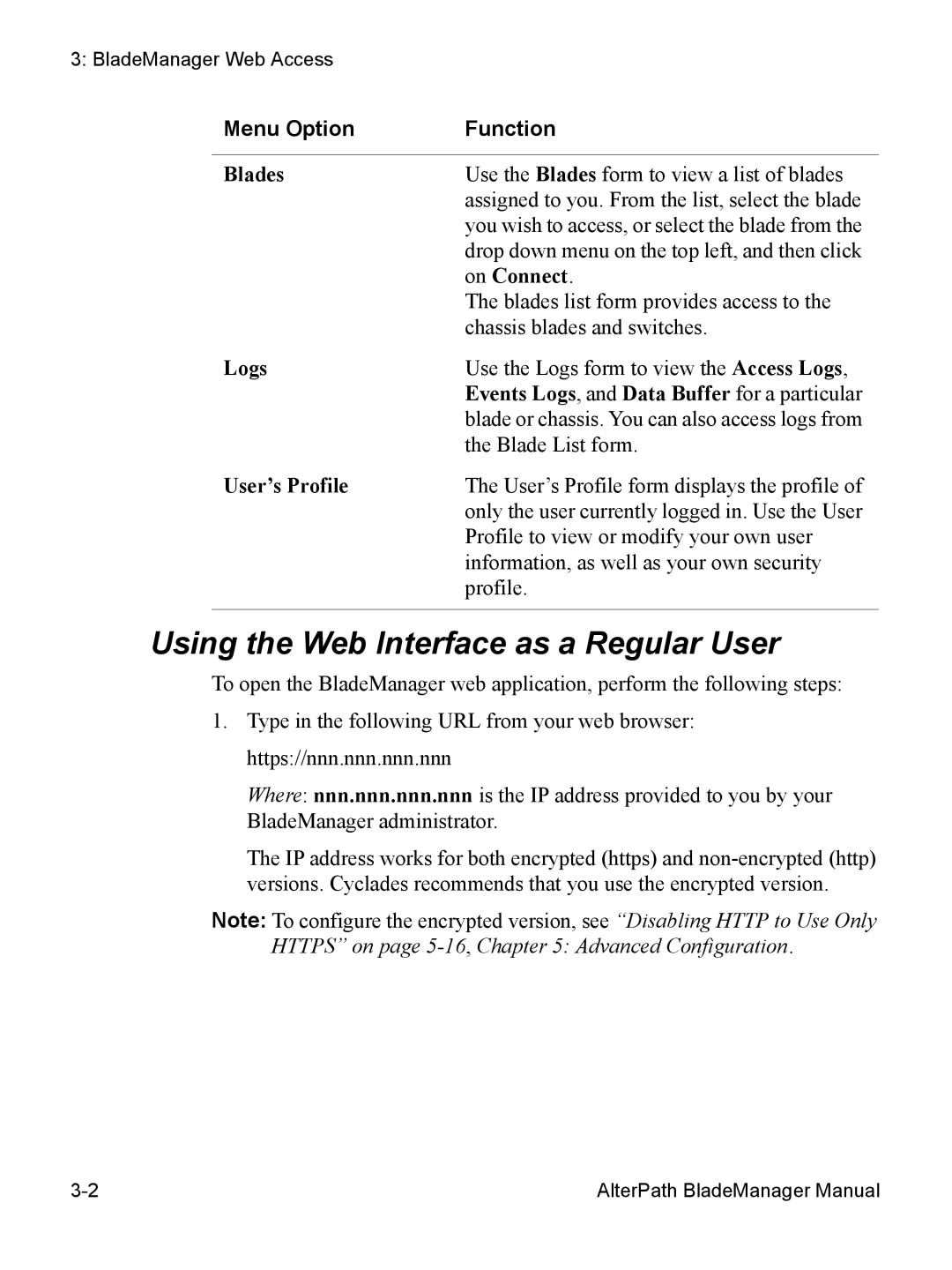 Cyclades AlterPath BladeManager user manual Using the Web Interface as a Regular User 