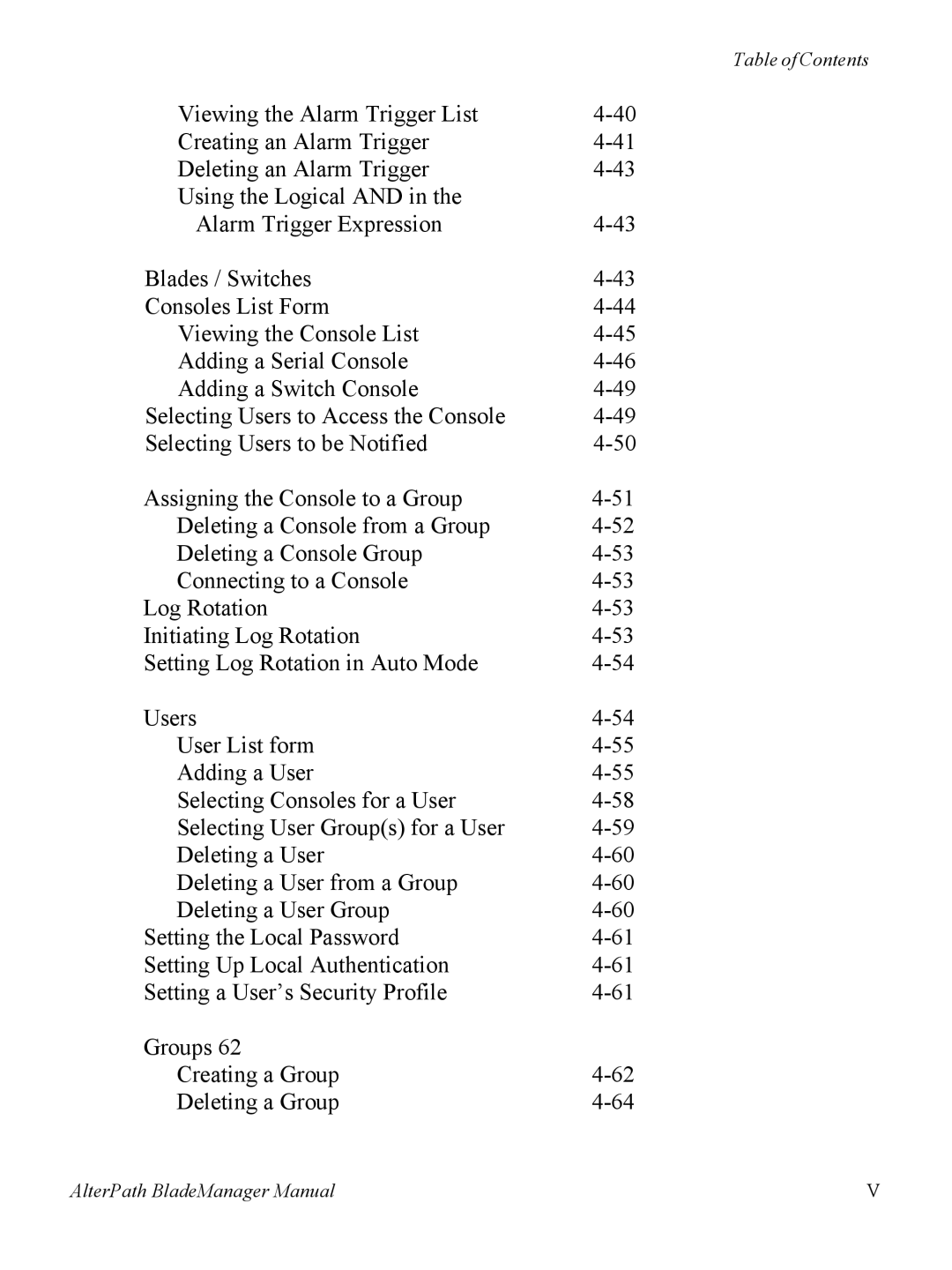 Cyclades AlterPath BladeManager user manual Table of Contents 