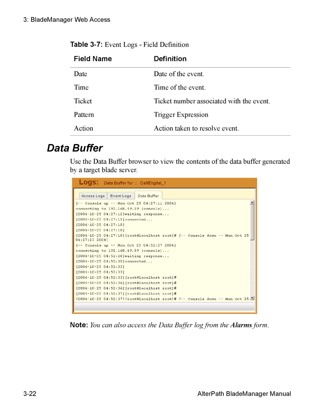 Cyclades AlterPath BladeManager user manual Data Buffer 