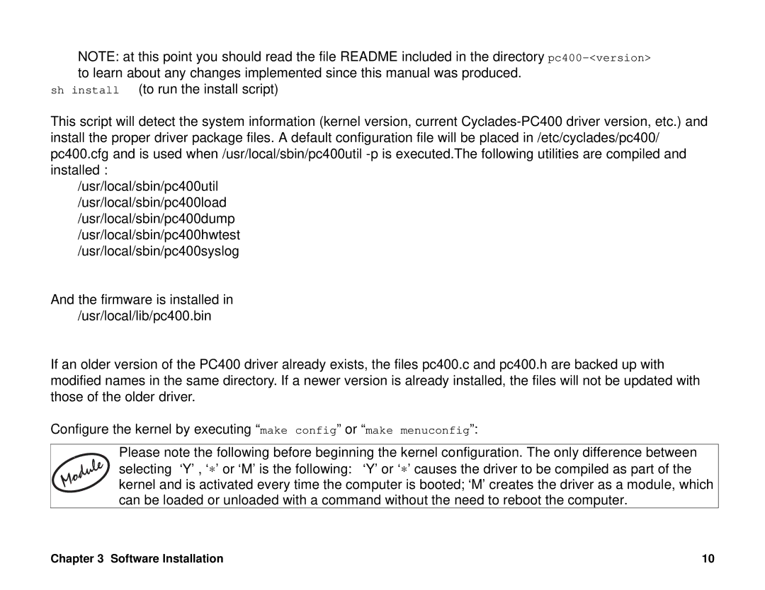 Cyclades PC400 installation manual Software Installation 