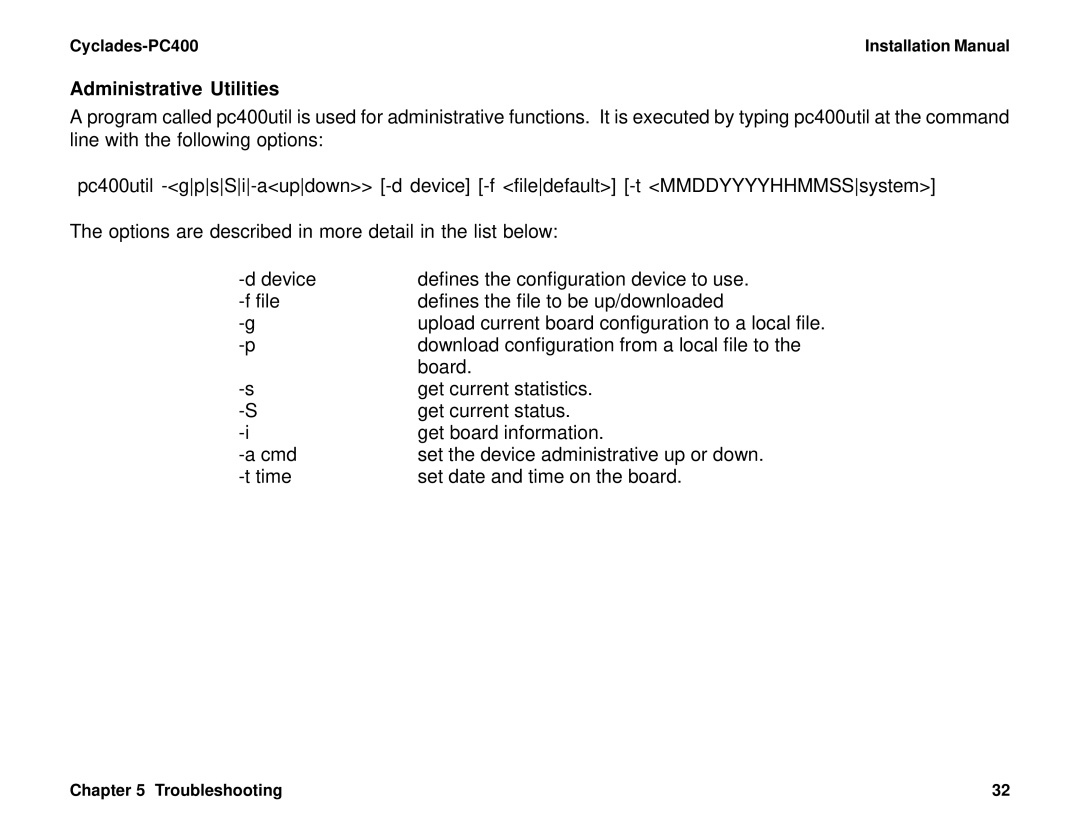 Cyclades PC400 installation manual Administrative Utilities 