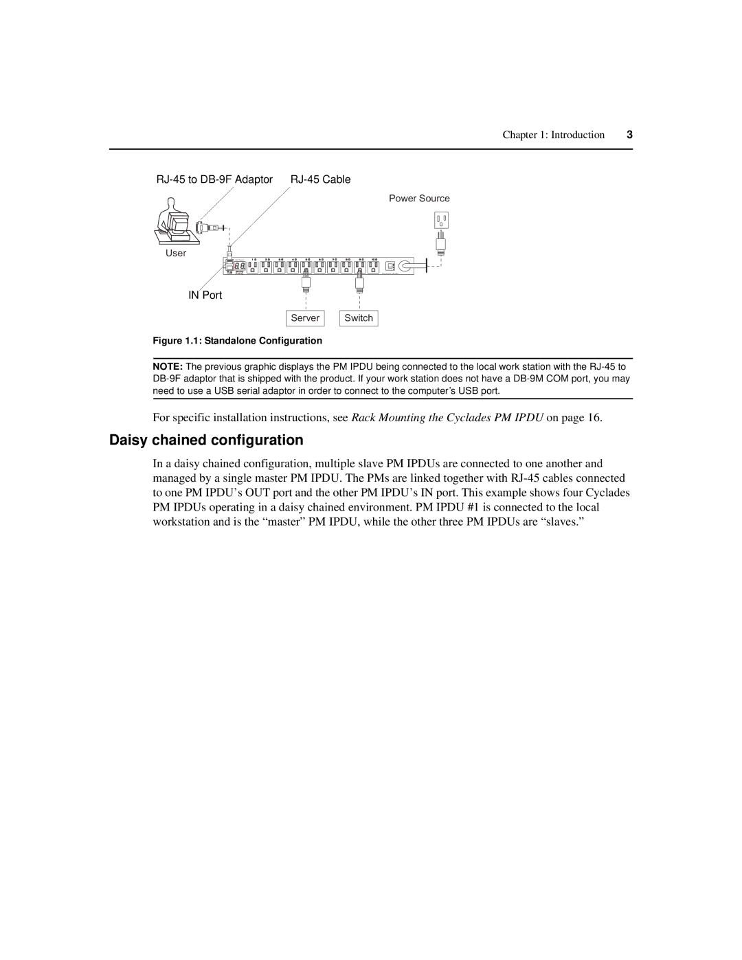 Cyclades PM IPDU manual Daisy chained configuration, Standalone Configuration 