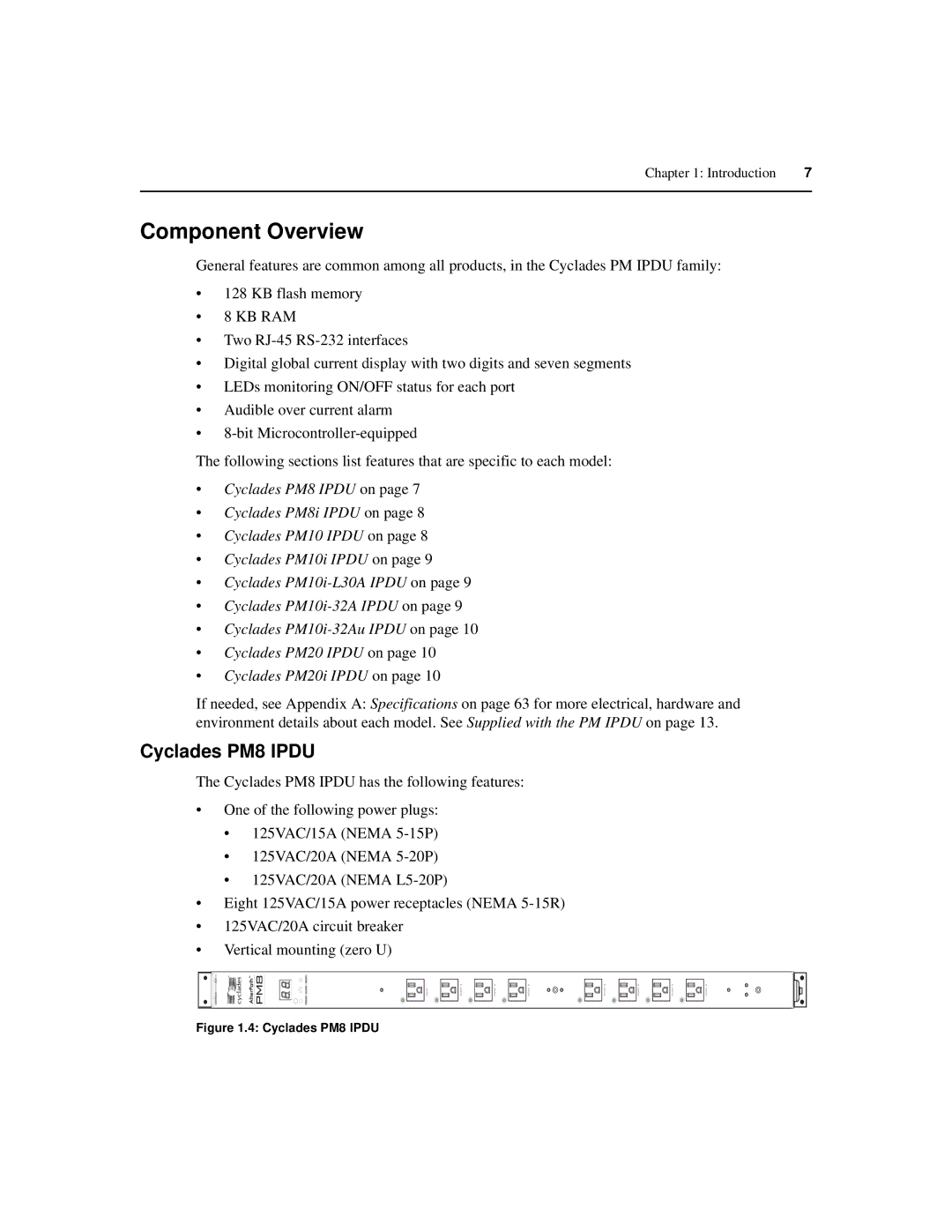 Cyclades PM IPDU manual Component Overview, Cyclades PM8 Ipdu 