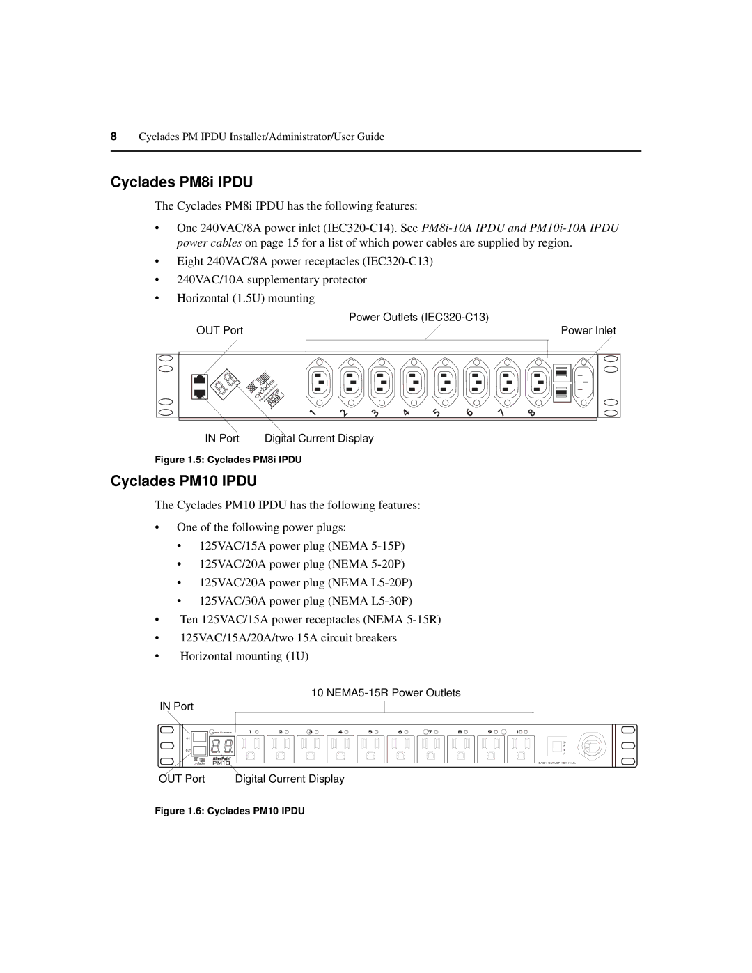 Cyclades PM IPDU manual Cyclades PM8i Ipdu, Cyclades PM10 Ipdu 