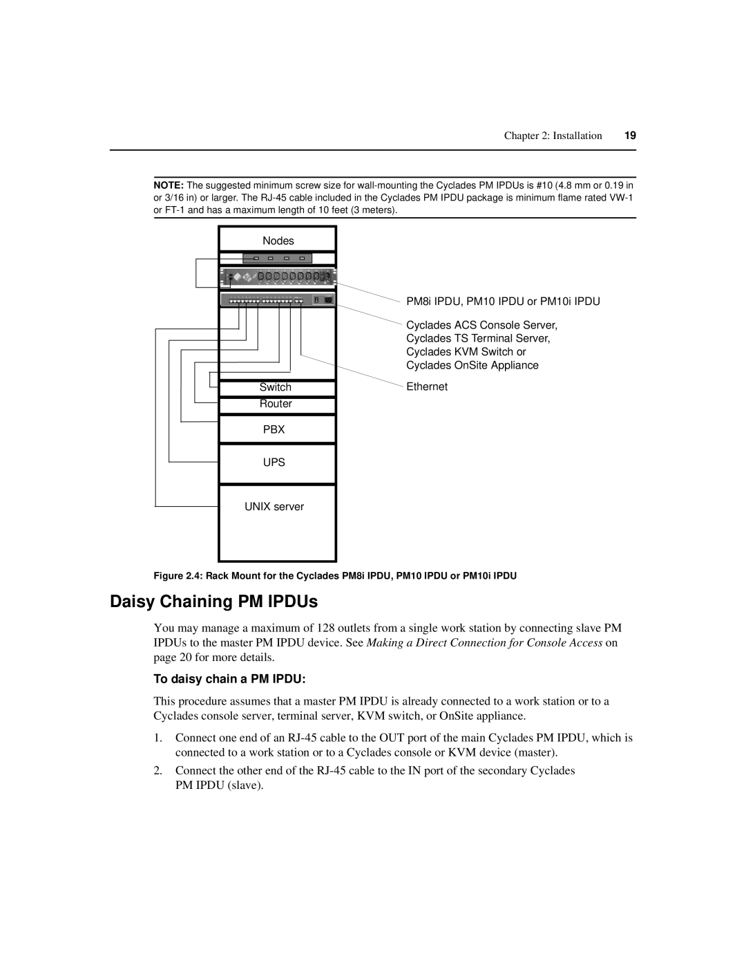 Cyclades manual Daisy Chaining PM IPDUs, To daisy chain a PM Ipdu 