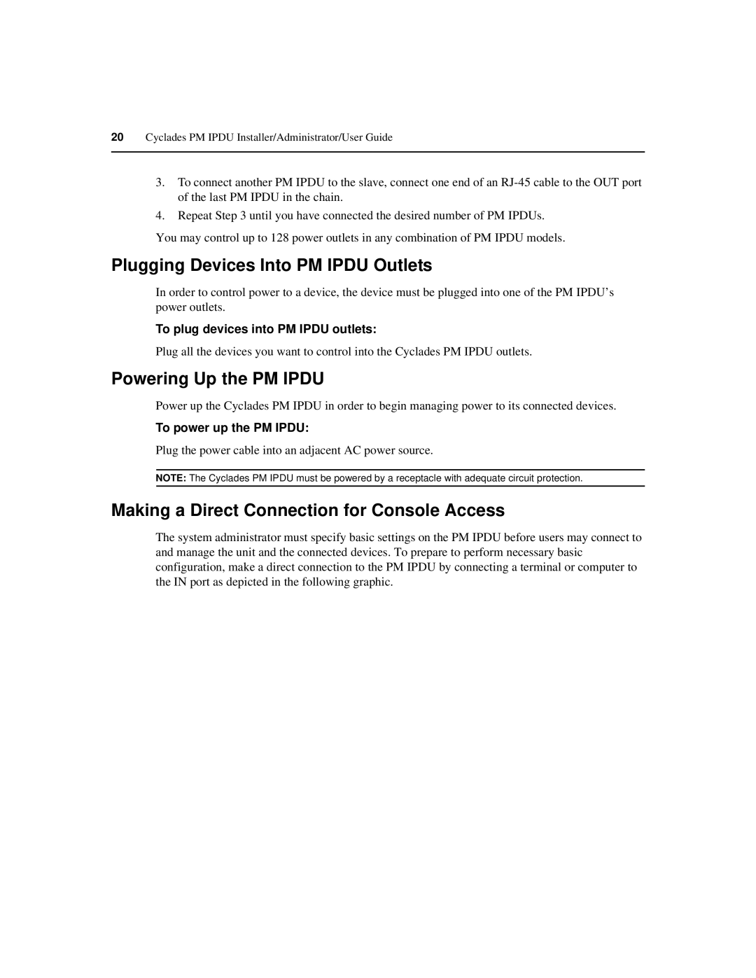 Cyclades PM IPDU Plugging Devices Into PM Ipdu Outlets, Powering Up the PM Ipdu, To plug devices into PM Ipdu outlets 