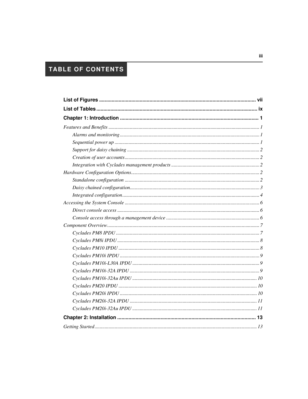 Cyclades PM IPDU manual Table of Contents 