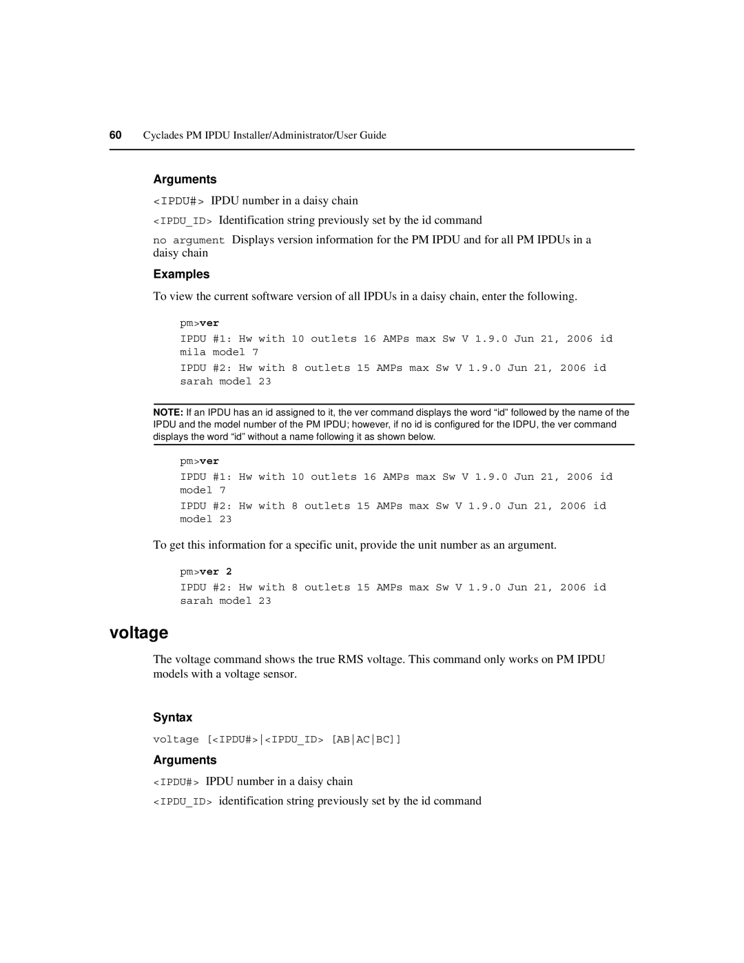 Cyclades PM IPDU manual Voltage, Pmver 