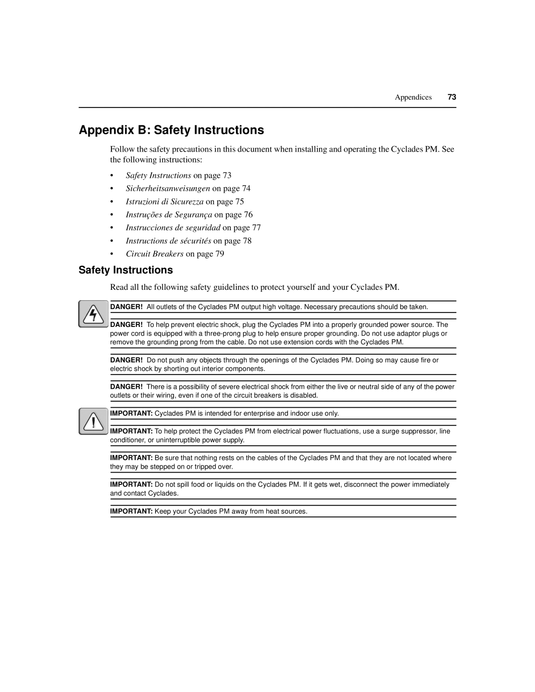 Cyclades PM IPDU manual Appendix B Safety Instructions 