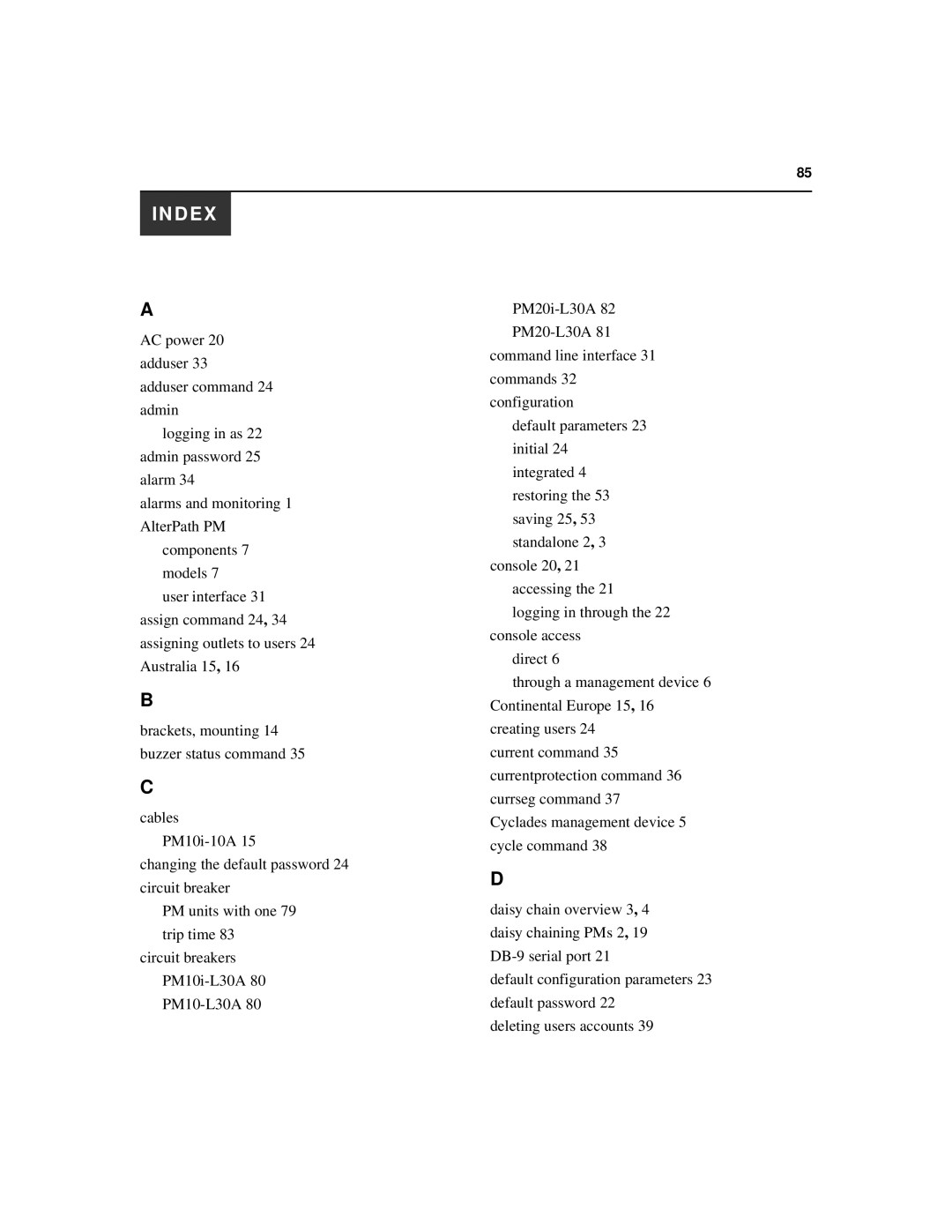 Cyclades PM IPDU manual Index 