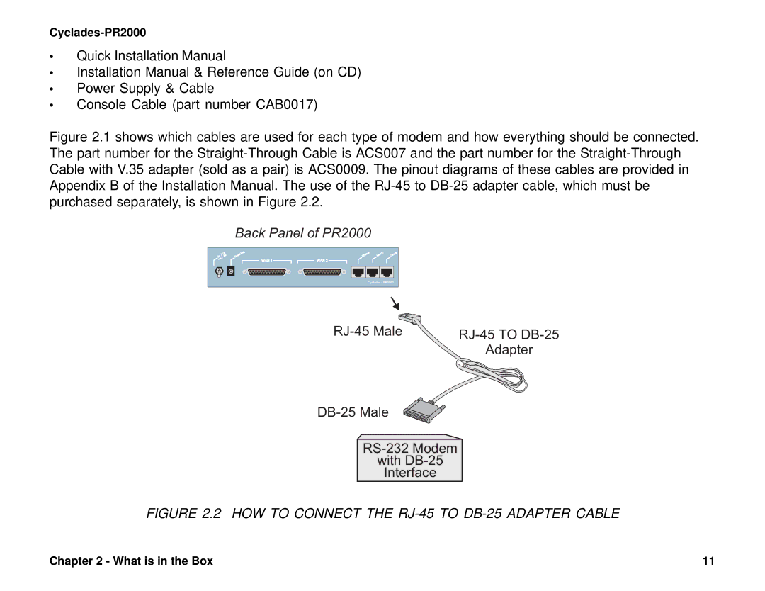 Cyclades PR2000 quick installation manual HOW to Connect the RJ-45 to DB-25 Adapter Cable 