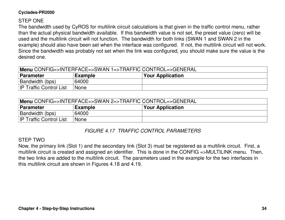 Cyclades PR2000 quick installation manual Traffic Control Parameters 