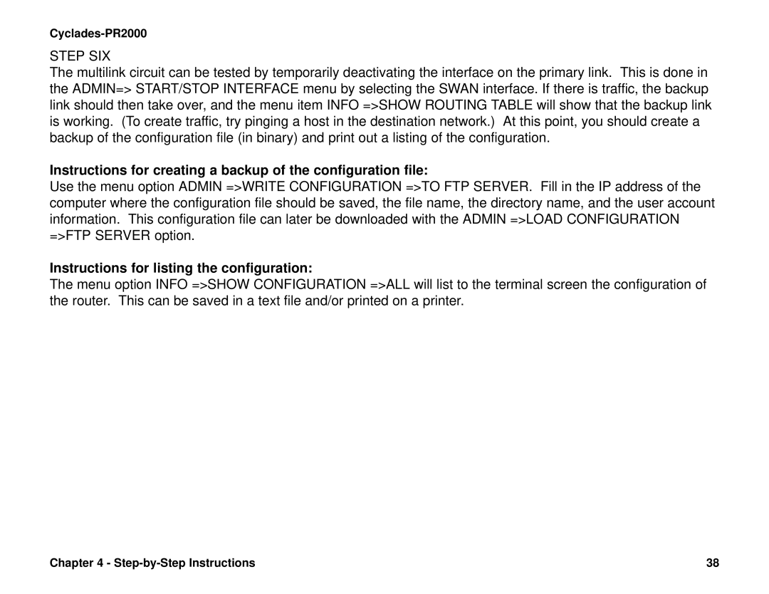 Cyclades PR2000 quick installation manual Instructions for creating a backup of the configuration file 